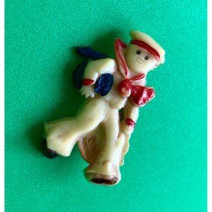 Vintage 1940s Cracker Jack Sailor Celluloid Pin